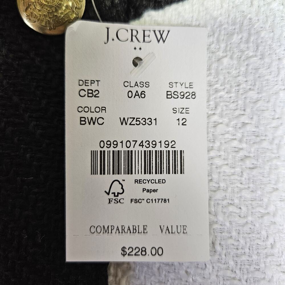 J.Crew Tweed Lady Jacket Womens 12 Black White Preppy Blazer Gold Crested Button - Picture 7 of 16